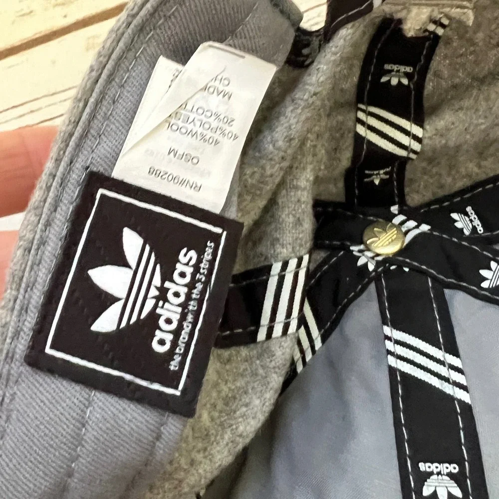 Adidas Originals Baseball Cap Grey Wool Blend Trefoil Strapback Hat OSFM